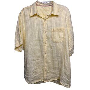 Tommy Bahama Mens Large Yellow 100% Linen Short Sleeve Button‎ Front Camp Shirt